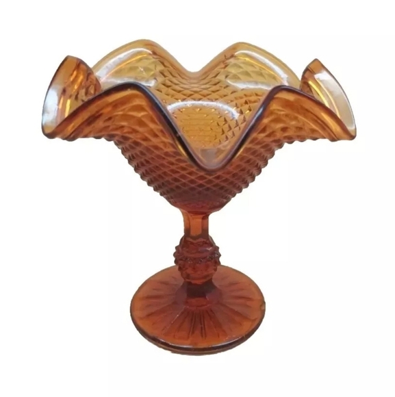 Vintage Amber Glass Compote Trinket- Candy Serving Dish MCM - Picture 1 of 4